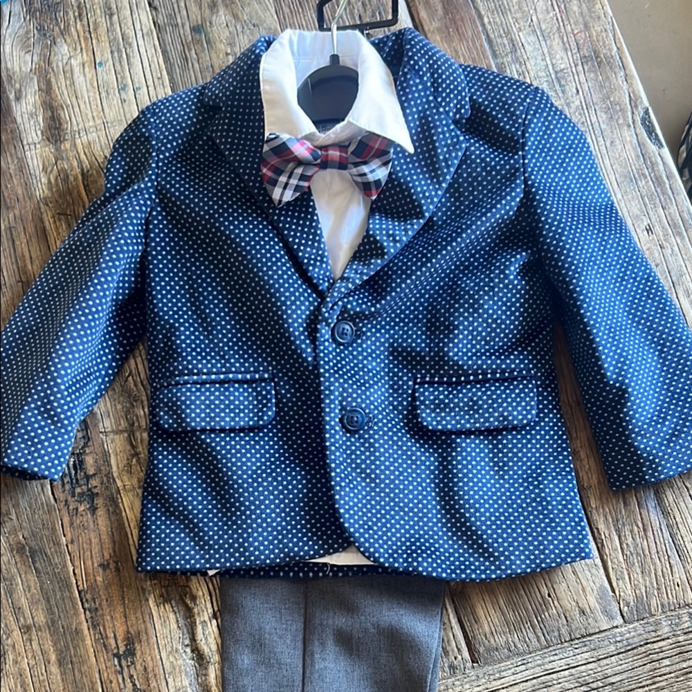 Navy Polka Dot Kids Blazer with Bow Tie